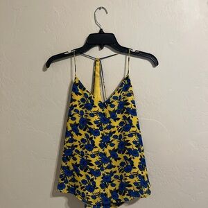 Blue Floral Patterned Yellow Camisole